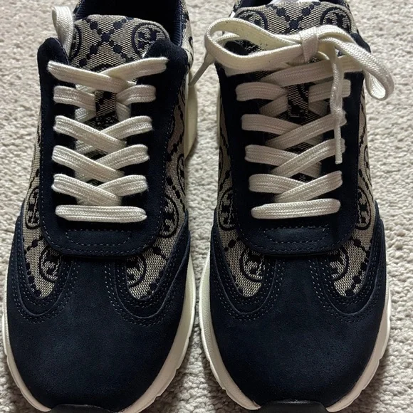 New Tory Burch Good Luck Training Sneakers Navy 8 - Picture 2 of 5